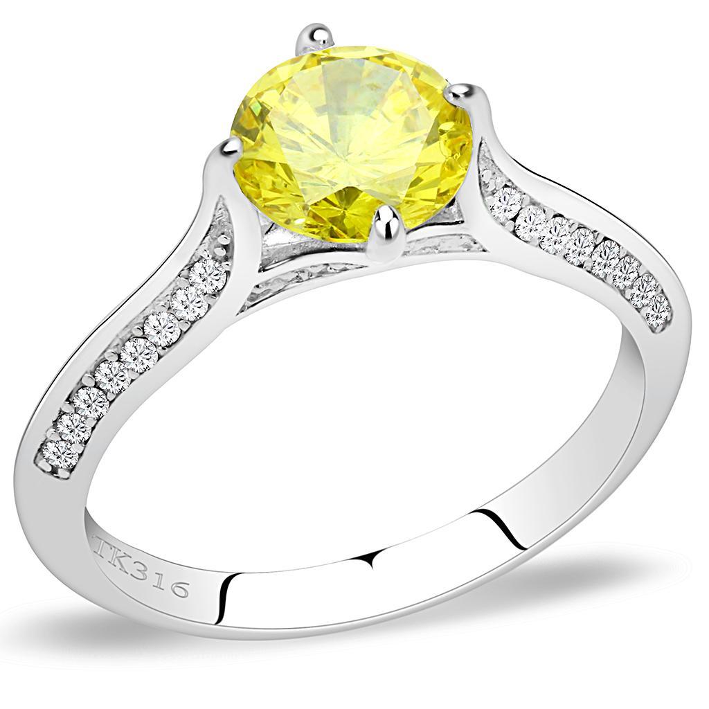 JCE037 High polished (no plating) Stainless Steel Ring with AAA Grade CZ in Topaz