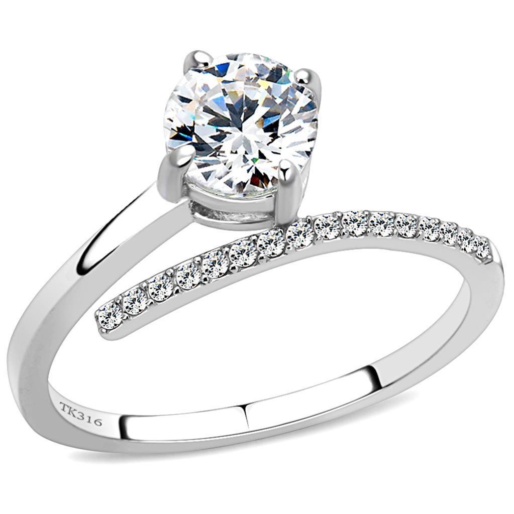 JCE039 High polished (no plating) Stainless Steel Ring with AAA Grade CZ in Clear