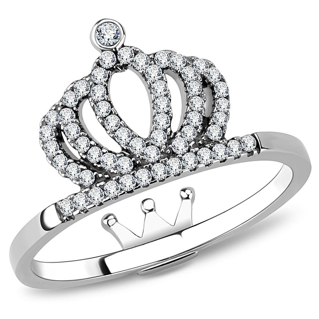 JCE040 High polished (no plating) Stainless Steel Ring with AAA Grade CZ in Clear