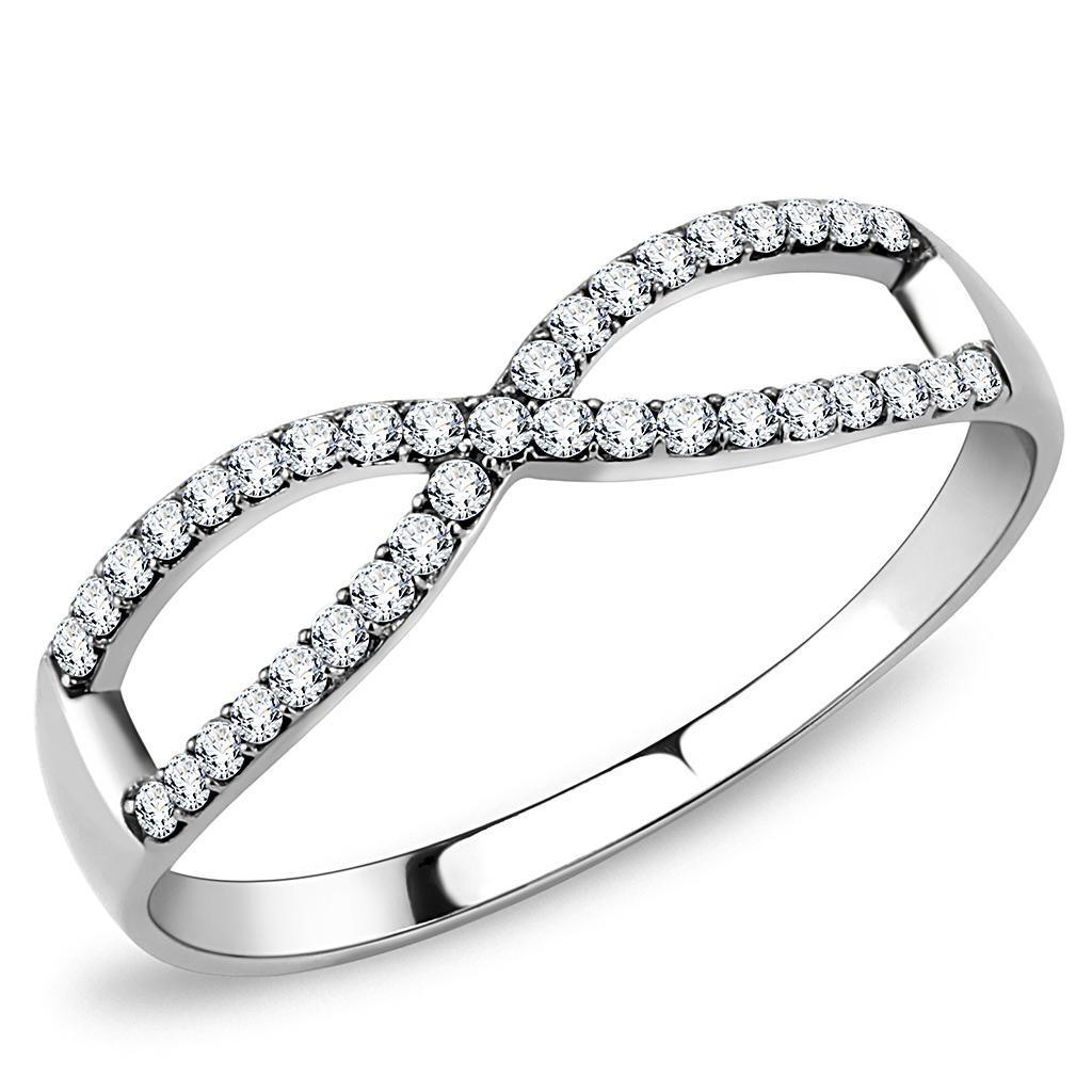 JCE041 High polished (no plating) Stainless Steel Ring with AAA Grade CZ in Clear