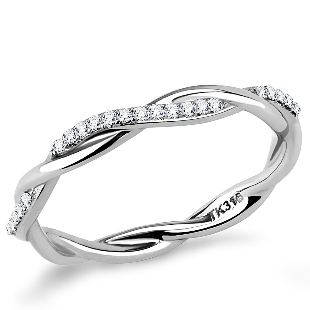 JCE042 High polished (no plating) Stainless Steel Ring with AAA Grade CZ in Clear