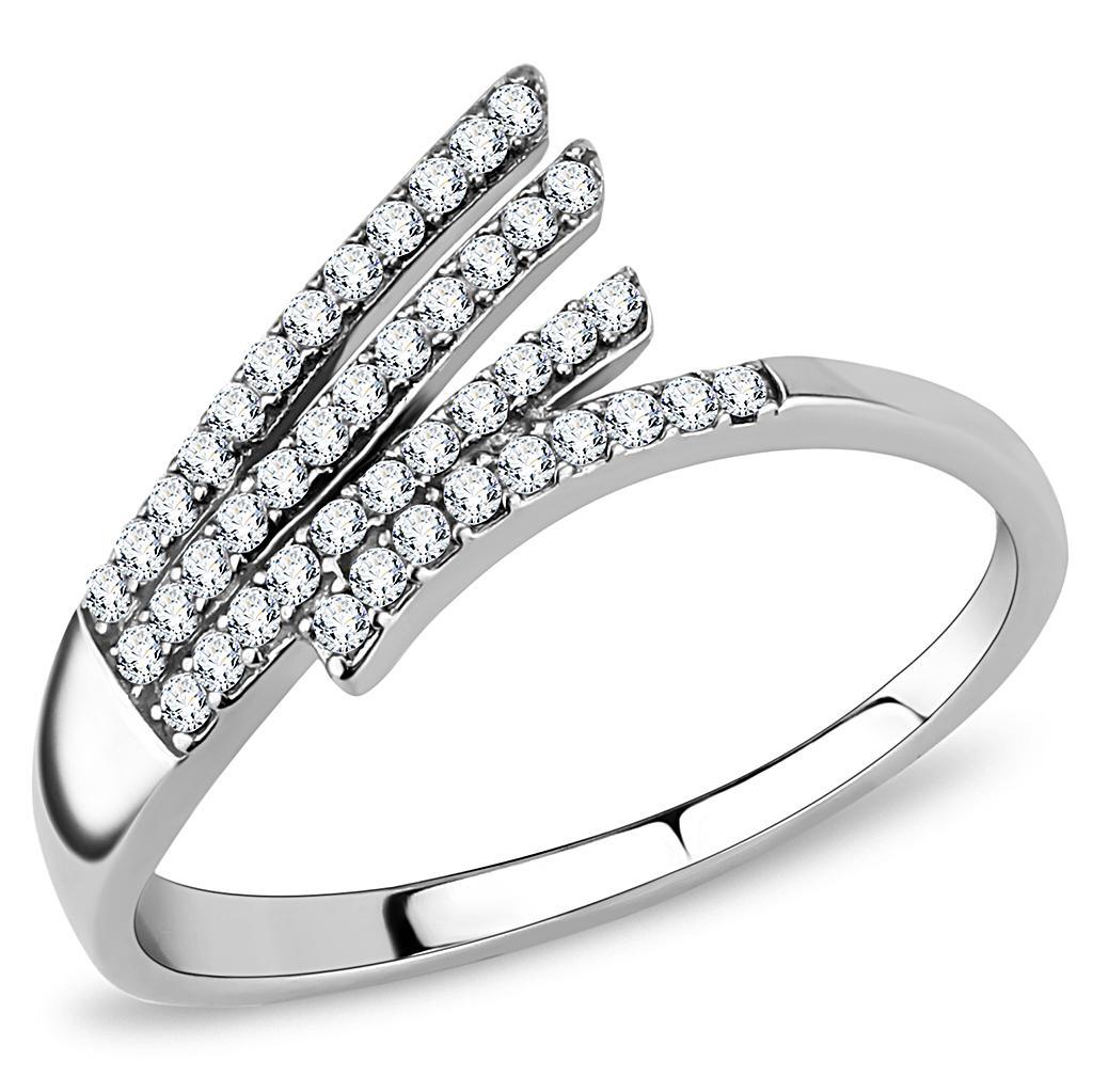 JCE043 High polished (no plating) Stainless Steel Ring with AAA Grade CZ in Clear