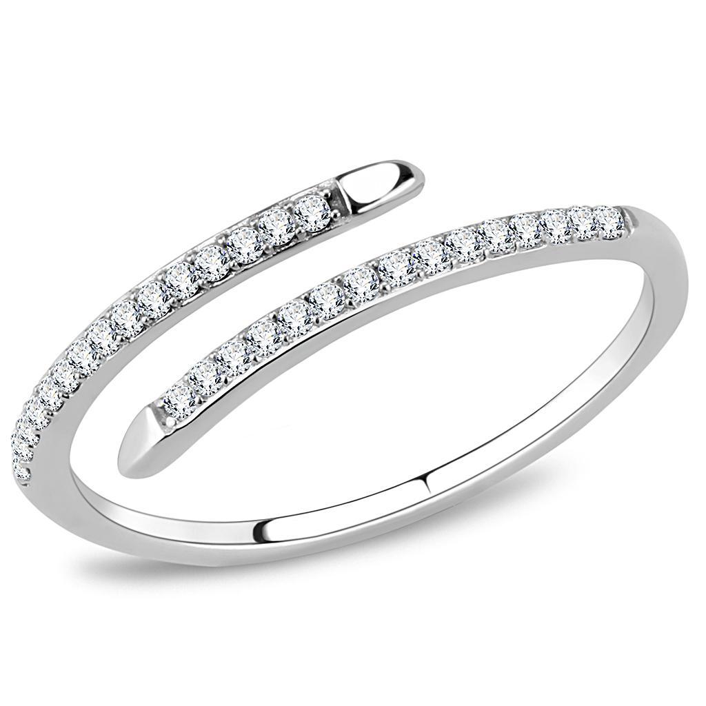 JCE044 High polished (no plating) Stainless Steel Ring with AAA Grade CZ in Clear
