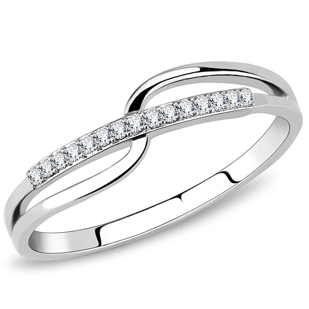 JCE045 High polished (no plating) Stainless Steel Ring with AAA Grade CZ in Clear