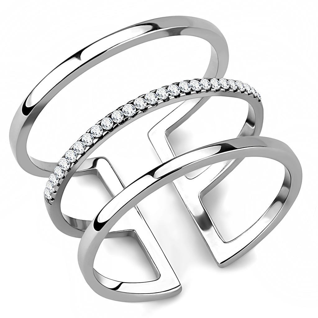 JCE049 High polished (no plating) Stainless Steel Ring with AAA Grade CZ  in Clear