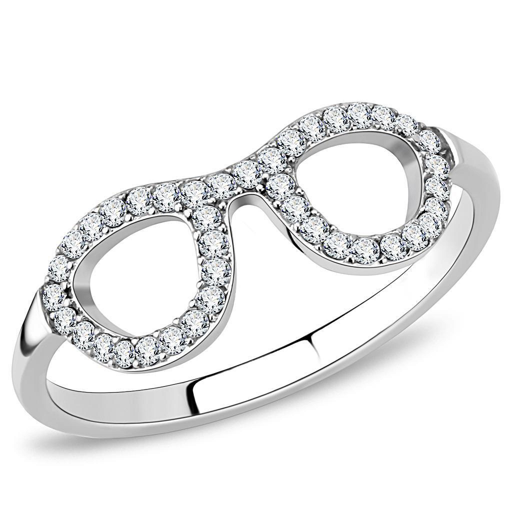 JCE055 High polished (no plating) Stainless Steel Ring with AAA Grade CZ  in Clear