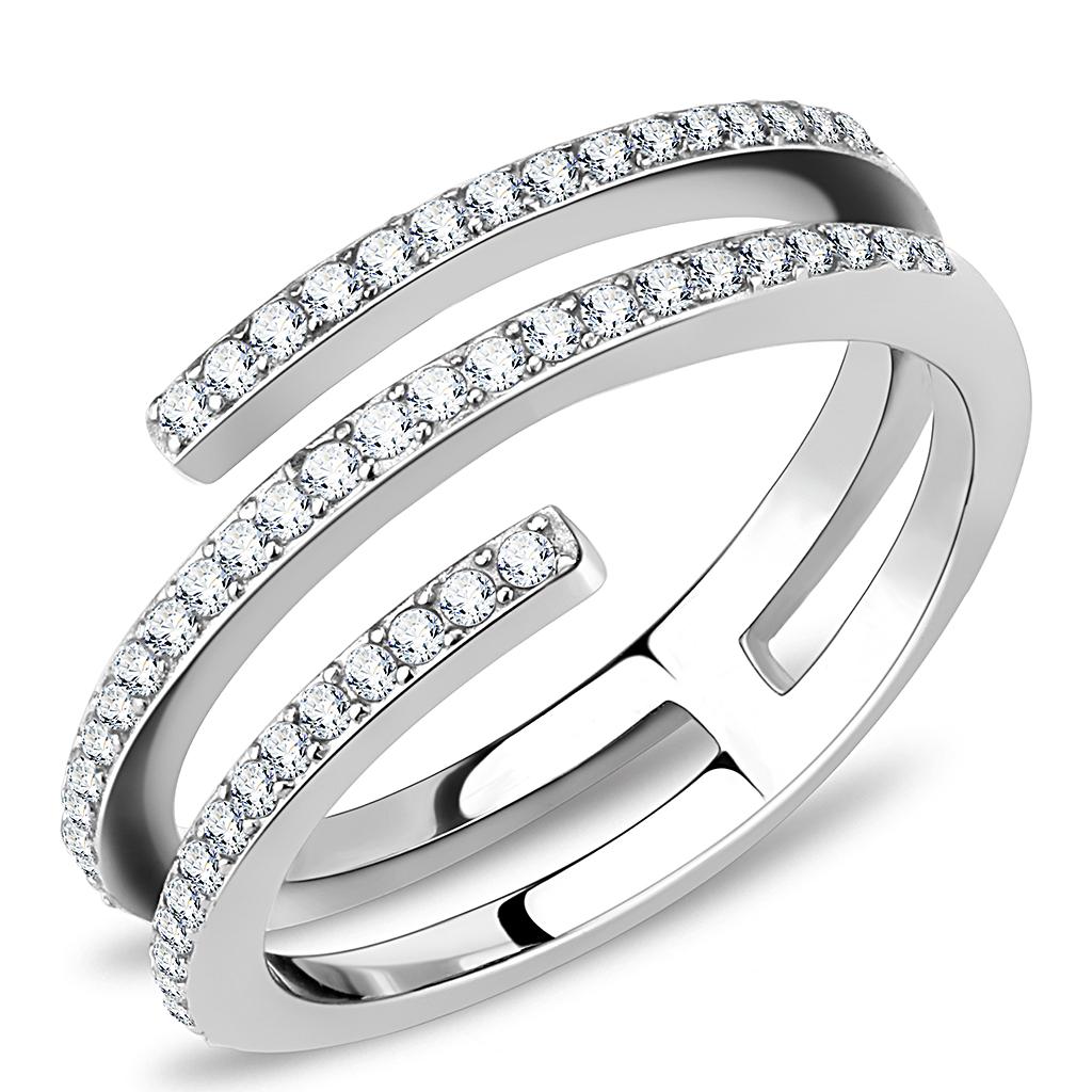 JCE2060 High polished (no plating) Stainless Steel Ring with AAA Grade CZ in Clear