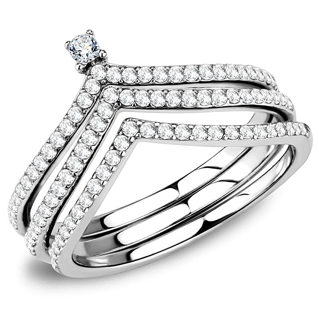 JCE2061 High polished (no plating) Stainless Steel Ring with AAA Grade CZ in Clear