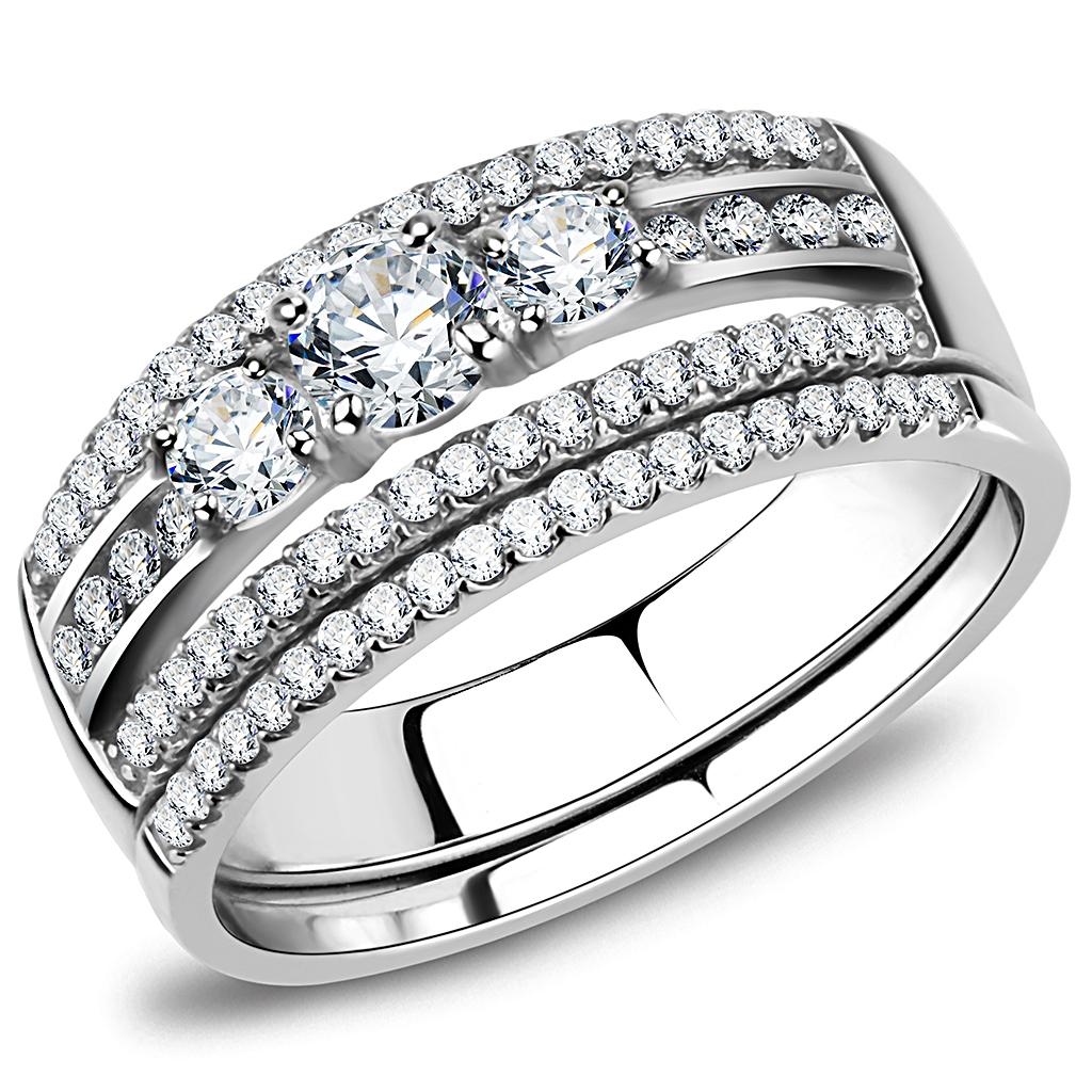 JCE2062 High polished (no plating) Stainless Steel Ring with AAA Grade CZ in Clear