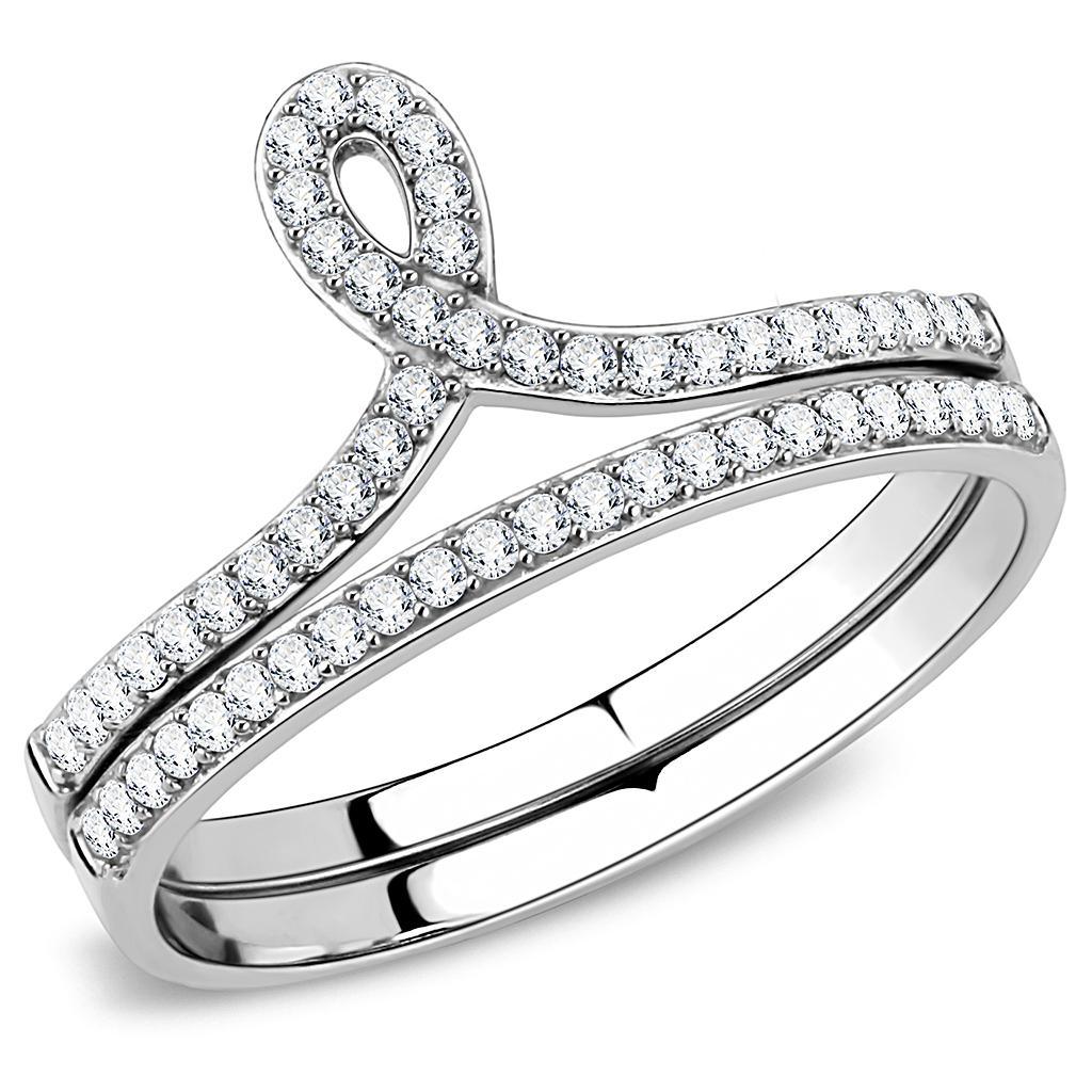 JCE2063 High polished (no plating) Stainless Steel Ring with AAA Grade CZ in Clear