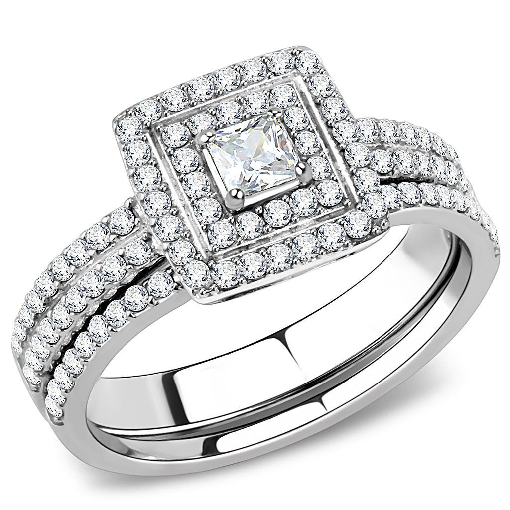 JCE2064 High polished (no plating) Stainless Steel Ring with AAA Grade CZ in Clear