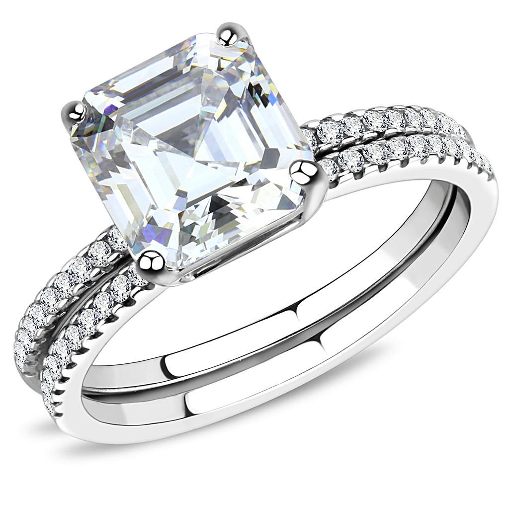 JCE065 High polished (no plating) Stainless Steel Ring with Cubic in Clear