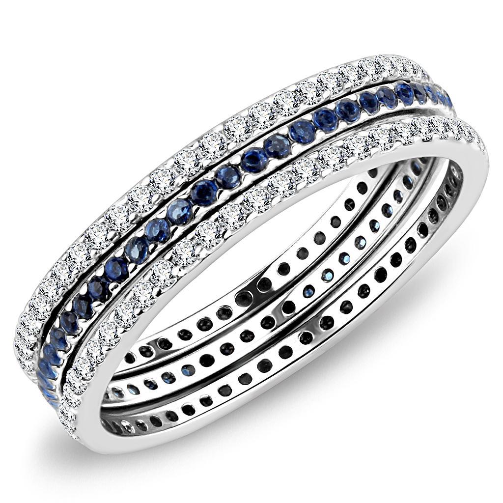 JCE066 High polished (no plating) Stainless Steel Ring with AAA Grade CZ in London Blue