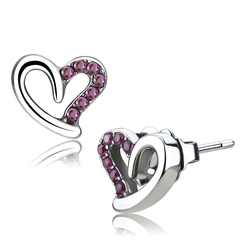 JCE082 High polished (no plating) Stainless Steel Earrings with AAA Grade CZ in Ruby