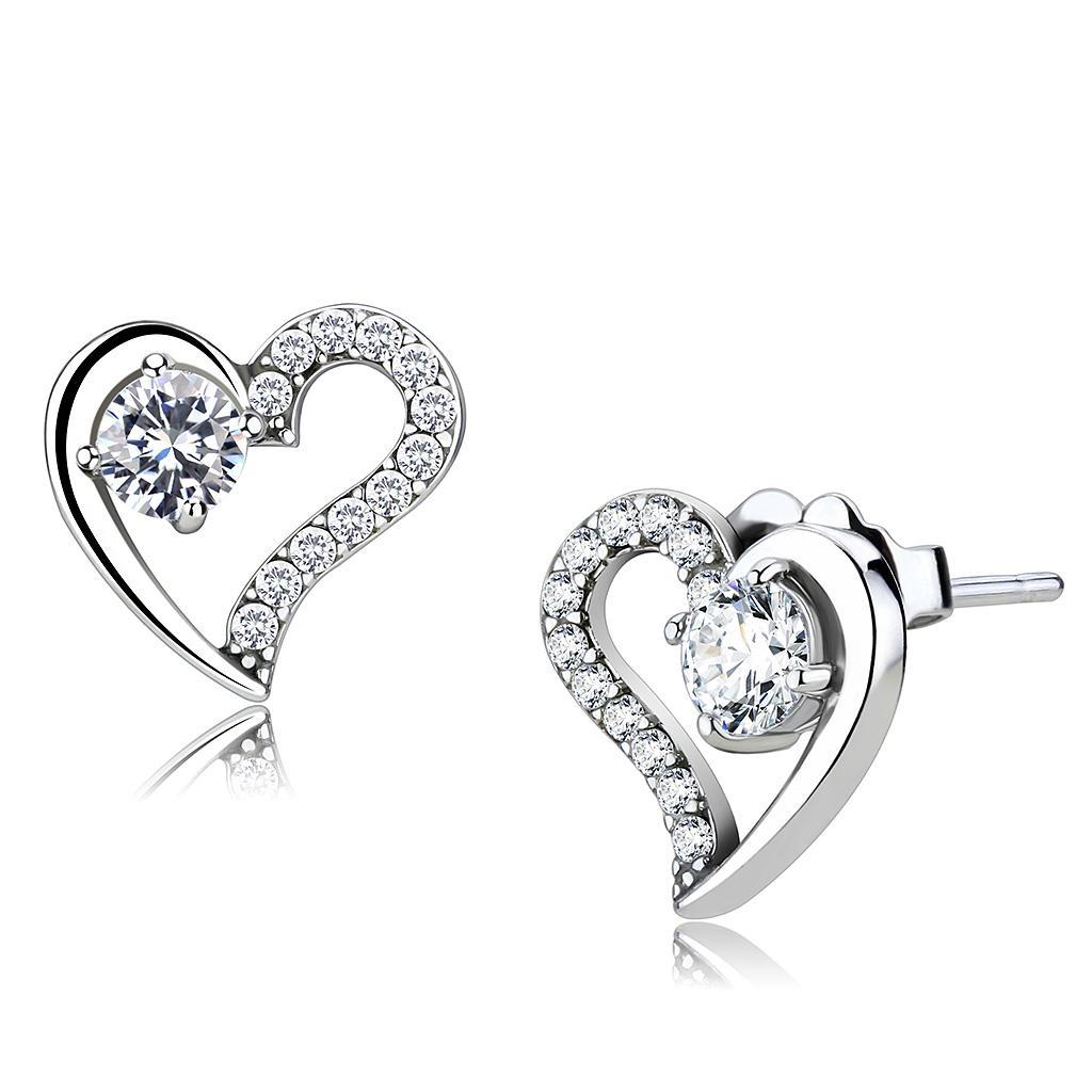 JCE083 High polished (no plating) Stainless Steel Earrings with AAA Grade CZ in Clear