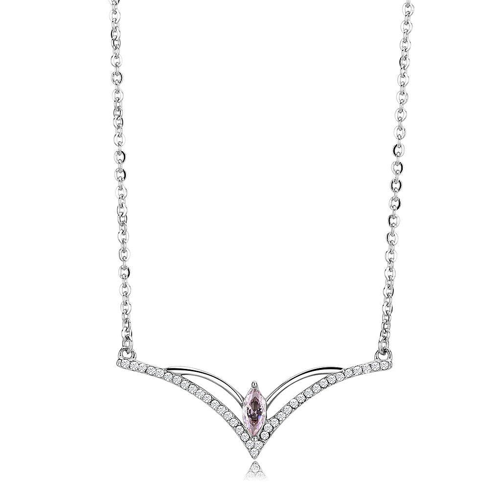 JCE094 High polished (no plating) Stainless Steel Chain Pendant with AAA Grade CZ  in Light Rose