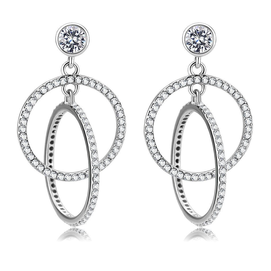 JCE100 High polished (no plating) Stainless Steel Earrings with AAA Grade CZ in Clear