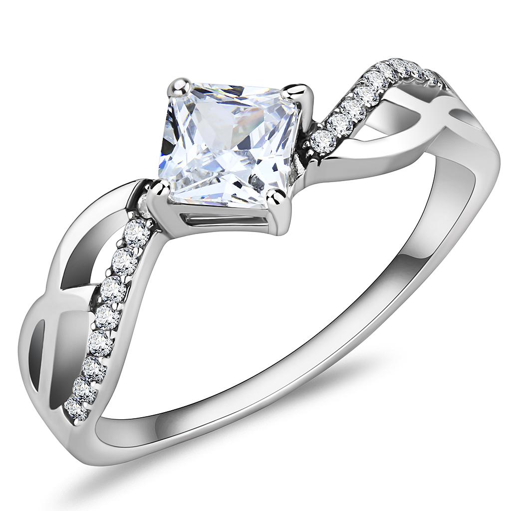 JCE101 High polished (no plating) Stainless Steel Ring with AAA Grade CZ in Clear
