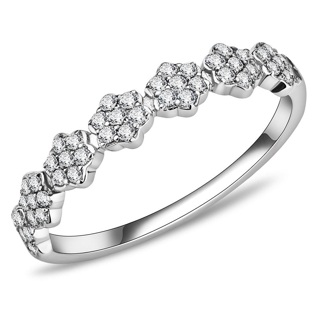 JCE2102 High polished (no plating) Stainless Steel Ring with AAA Grade CZ in Clear