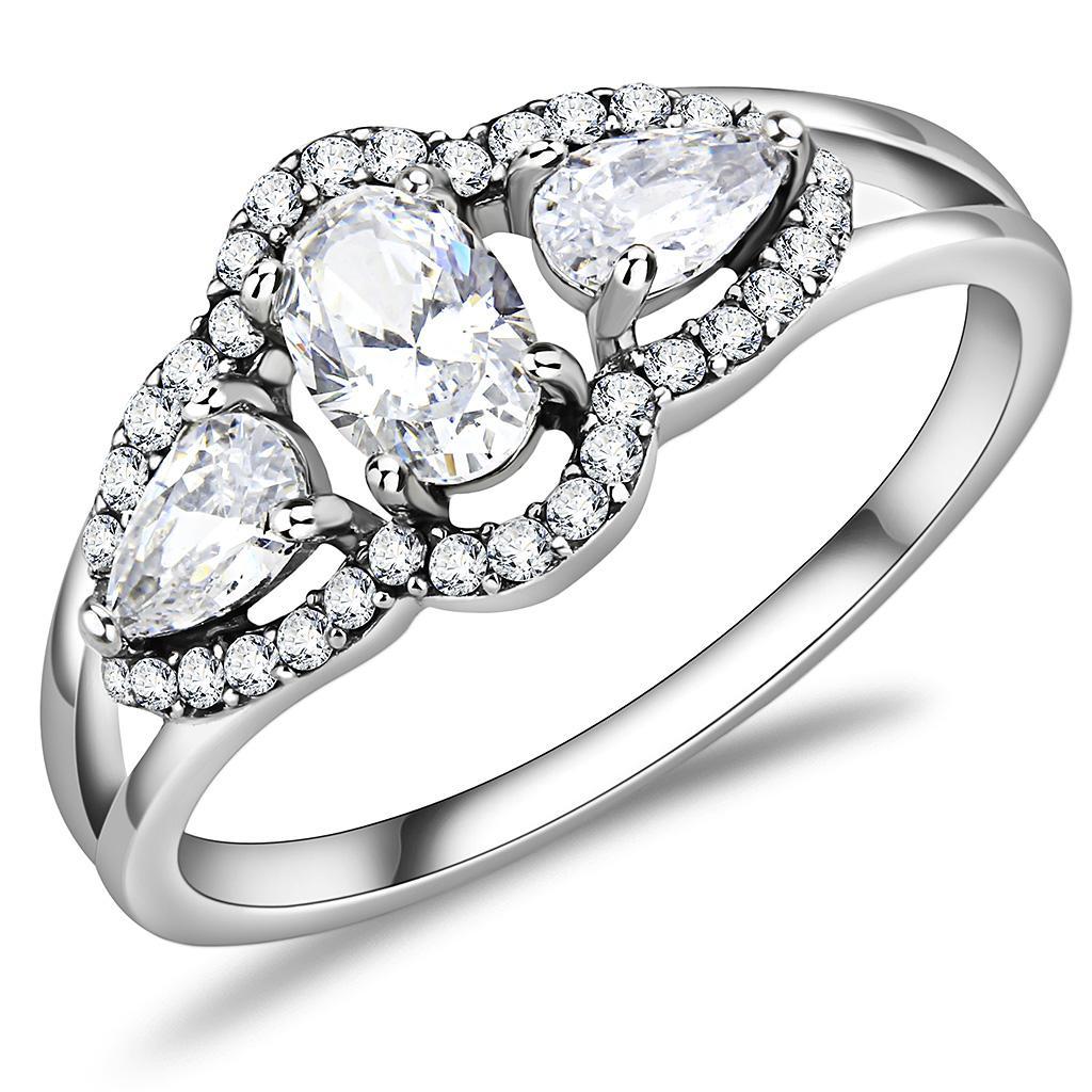 JCE2103 High polished (no plating) Stainless Steel Ring with AAA Grade CZ in Clear