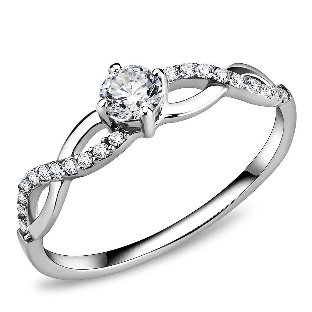 JCE2104 High polished (no plating) Stainless Steel Ring with AAA Grade CZ in Clear