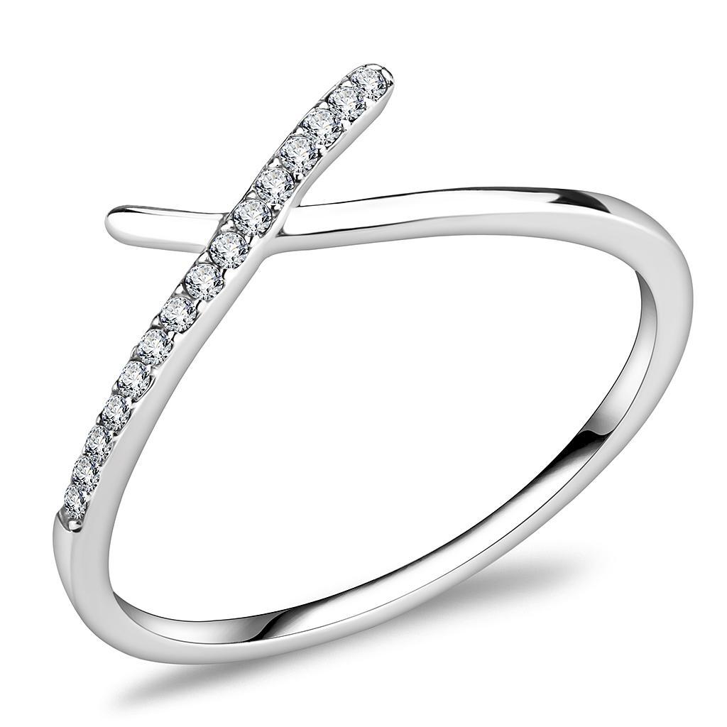 JCE112 High polished (no plating) Stainless Steel Ring with AAA Grade CZ  in Clear