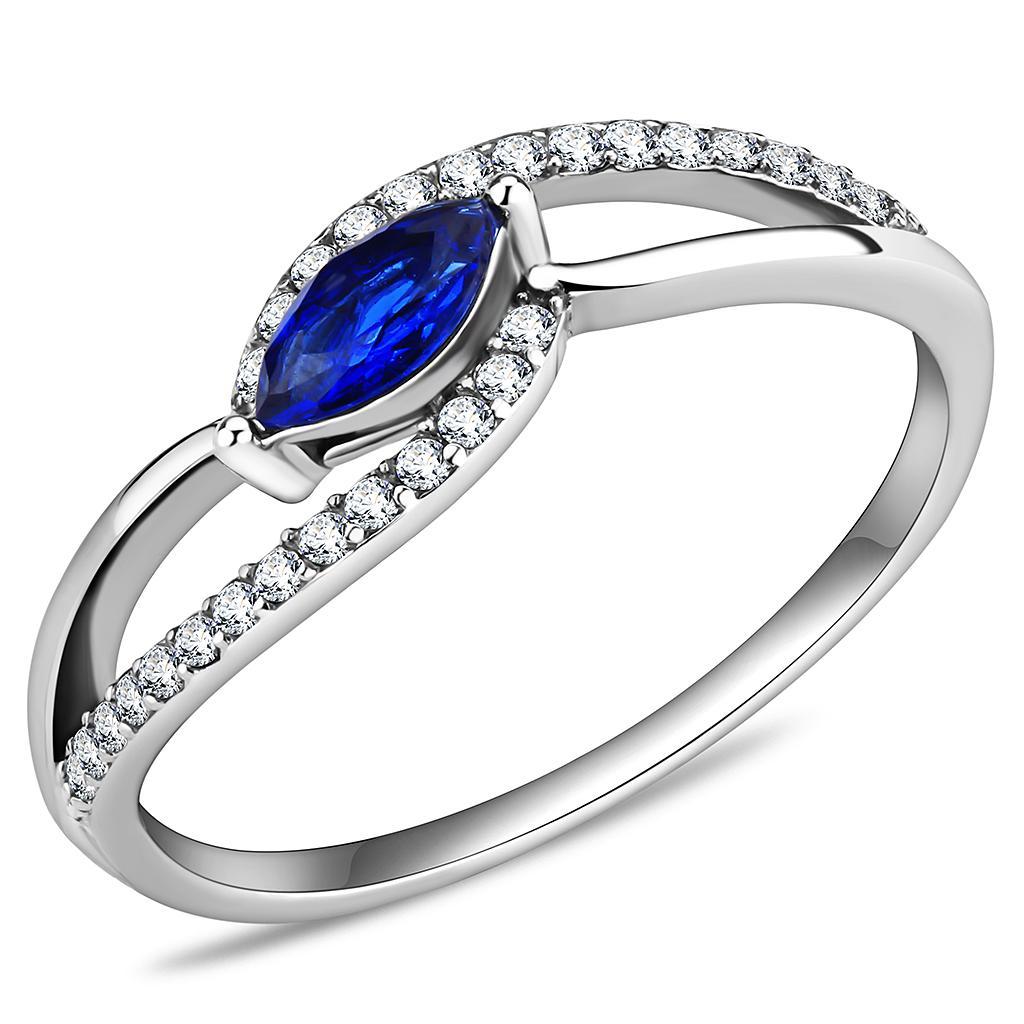 JCE122 High polished (no plating) Stainless Steel Ring with AAA Grade CZ  in London Blue