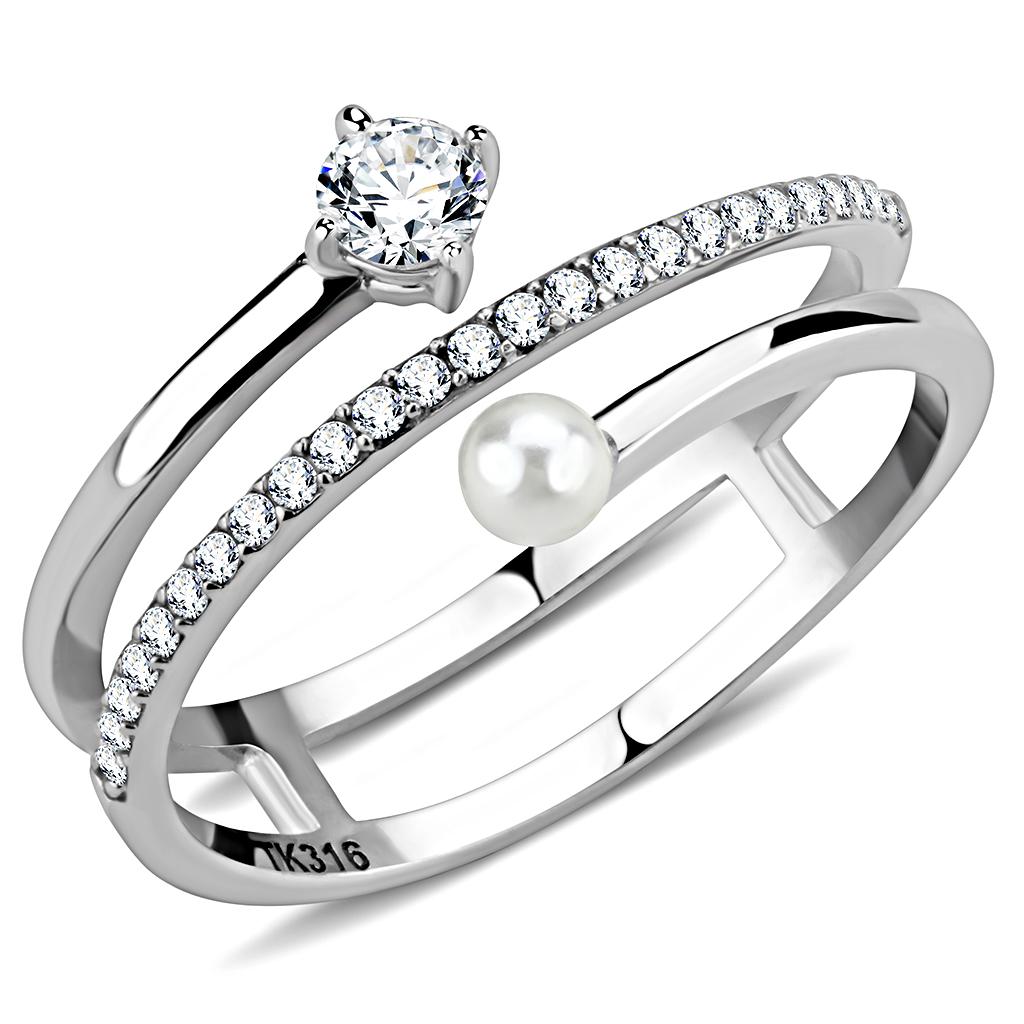 JCE134 High polished (no plating) Stainless Steel Ring with AAA Grade CZ  in Clear