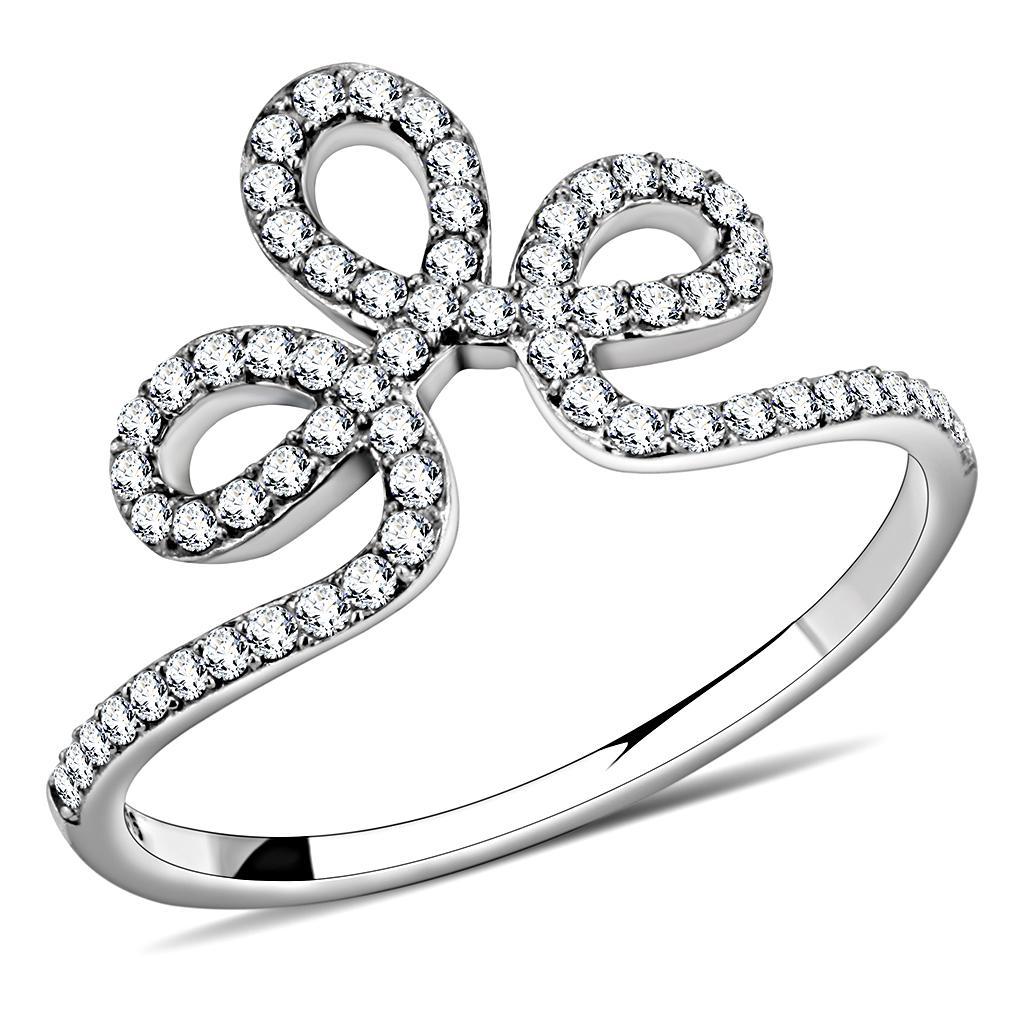 JCE141 High polished (no plating) Stainless Steel Ring with AAA Grade CZ  in Clear
