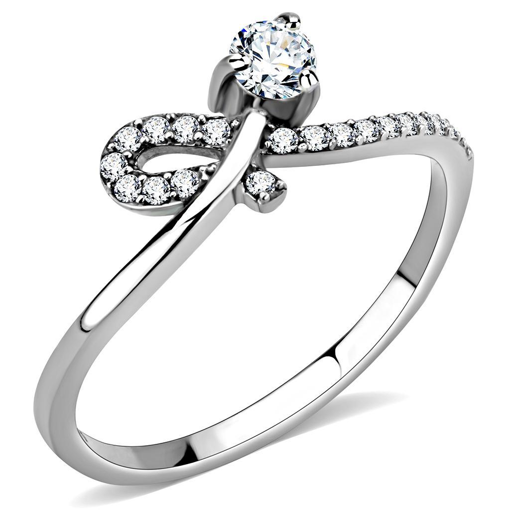 JCE142 High polished (no plating) Stainless Steel Ring with AAA Grade CZ in Clear