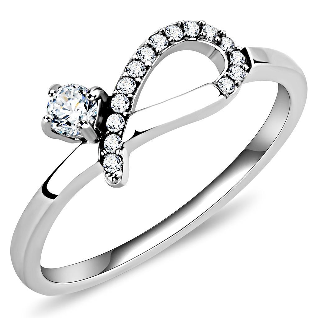JCE143 High polished (no plating) Stainless Steel Ring with AAA Grade CZ in Clear