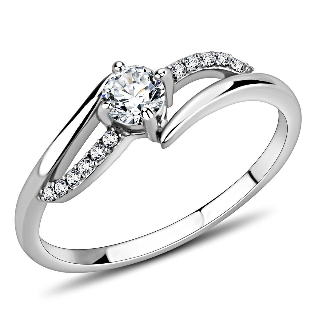 JCE144 High polished (no plating) Stainless Steel Ring with AAA Grade CZ in Clear