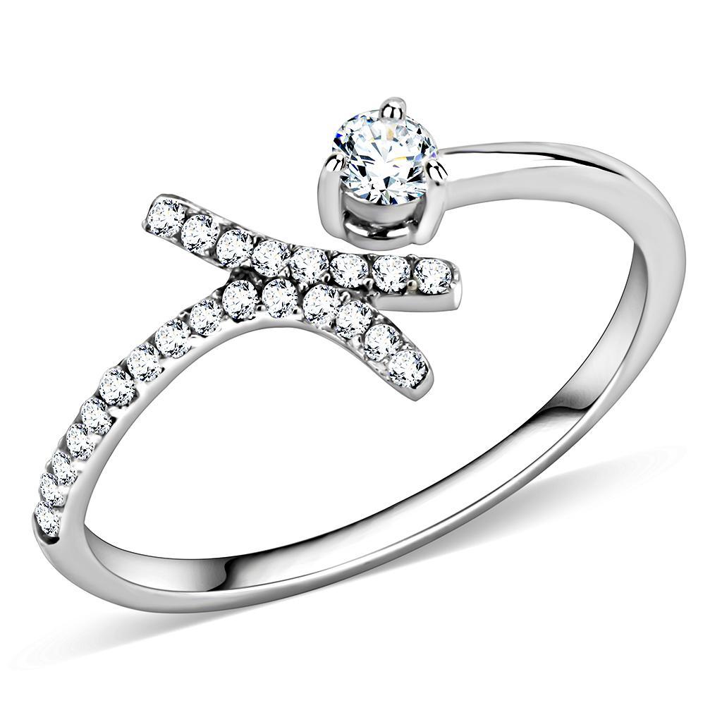 JCE145 High polished (no plating) Stainless Steel Ring with AAA Grade CZ in Clear