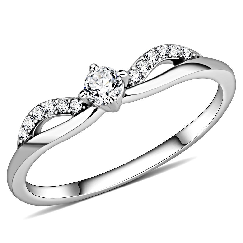 JCE146 High polished (no plating) Stainless Steel Ring with AAA Grade CZ in Clear