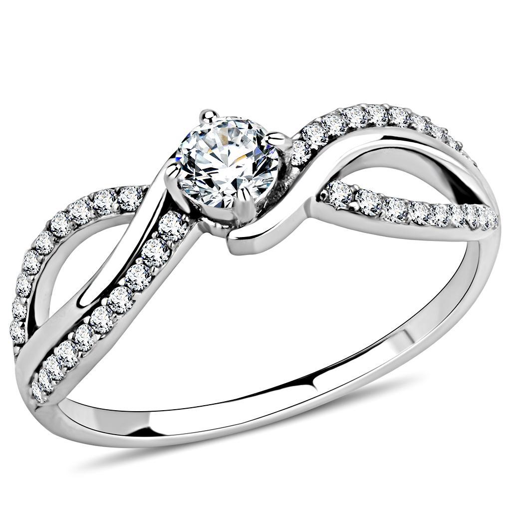 JCE147 High polished (no plating) Stainless Steel Ring with AAA Grade CZ in Clear