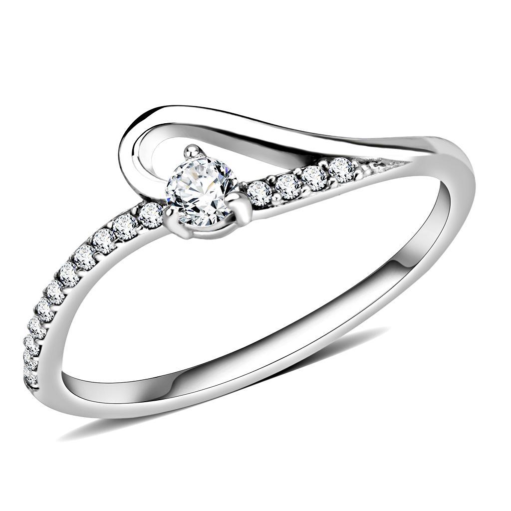 JCE148 High polished (no plating) Stainless Steel Ring with AAA Grade CZ in Clear