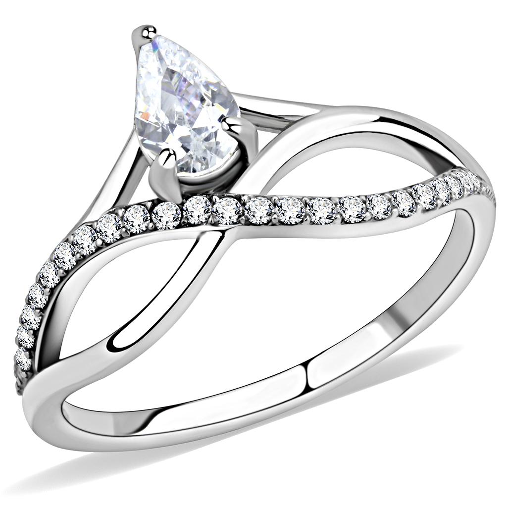 JCE149 High polished (no plating) Stainless Steel Ring with AAA Grade CZ in Clear