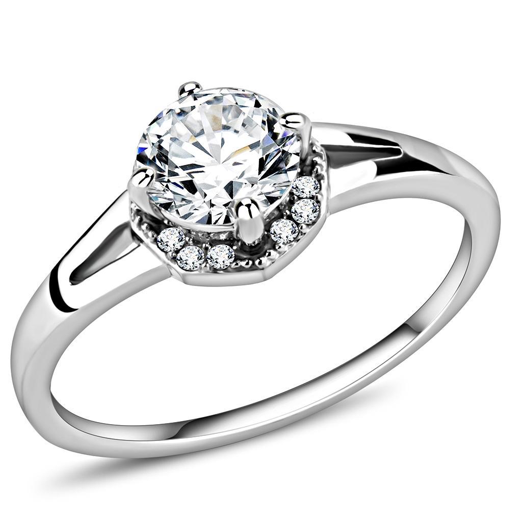 JCE150 High polished (no plating) Stainless Steel Ring with AAA Grade CZ in Clear