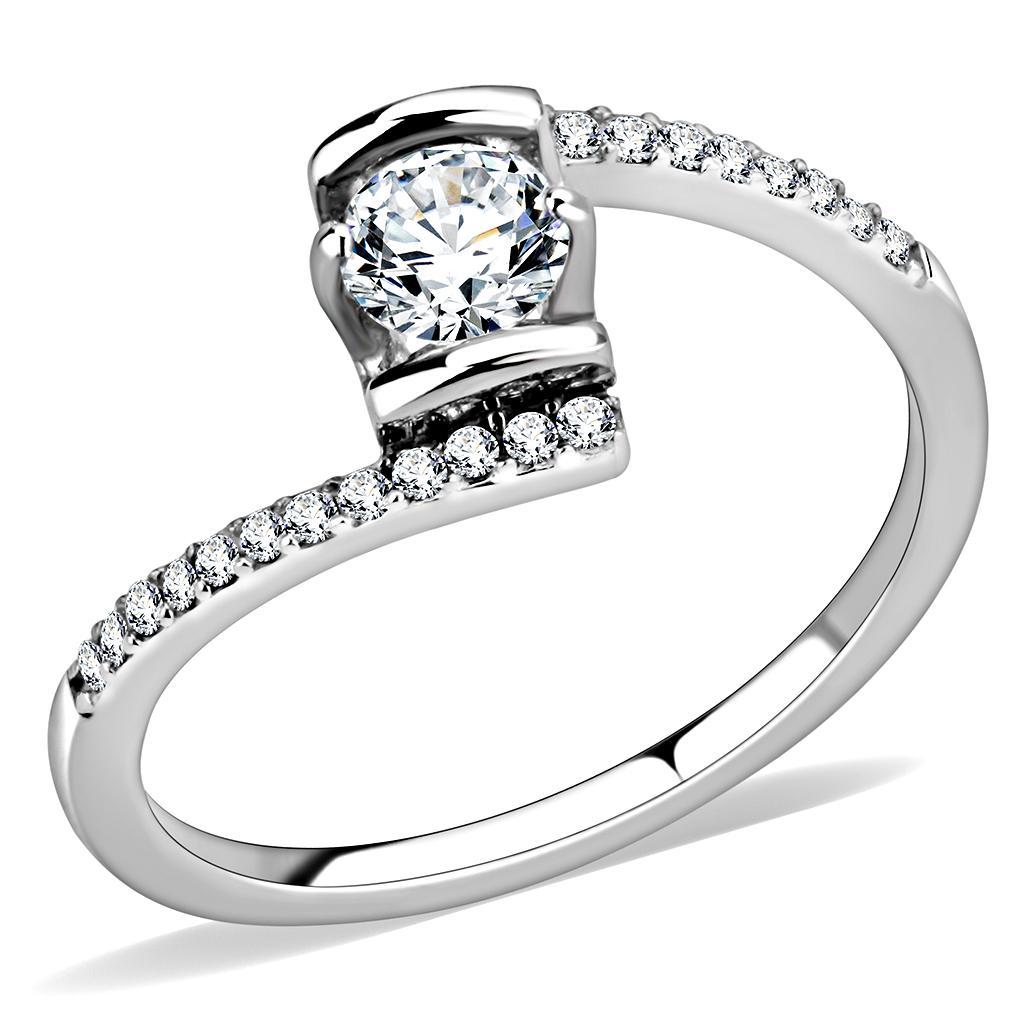 JCE151 High polished (no plating) Stainless Steel Ring with AAA Grade CZ in Clear