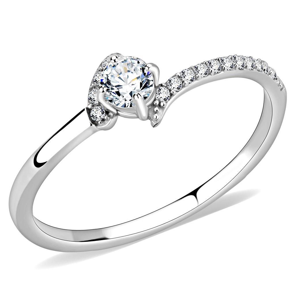 JCE152 High polished (no plating) Stainless Steel Ring with AAA Grade CZ in Clear