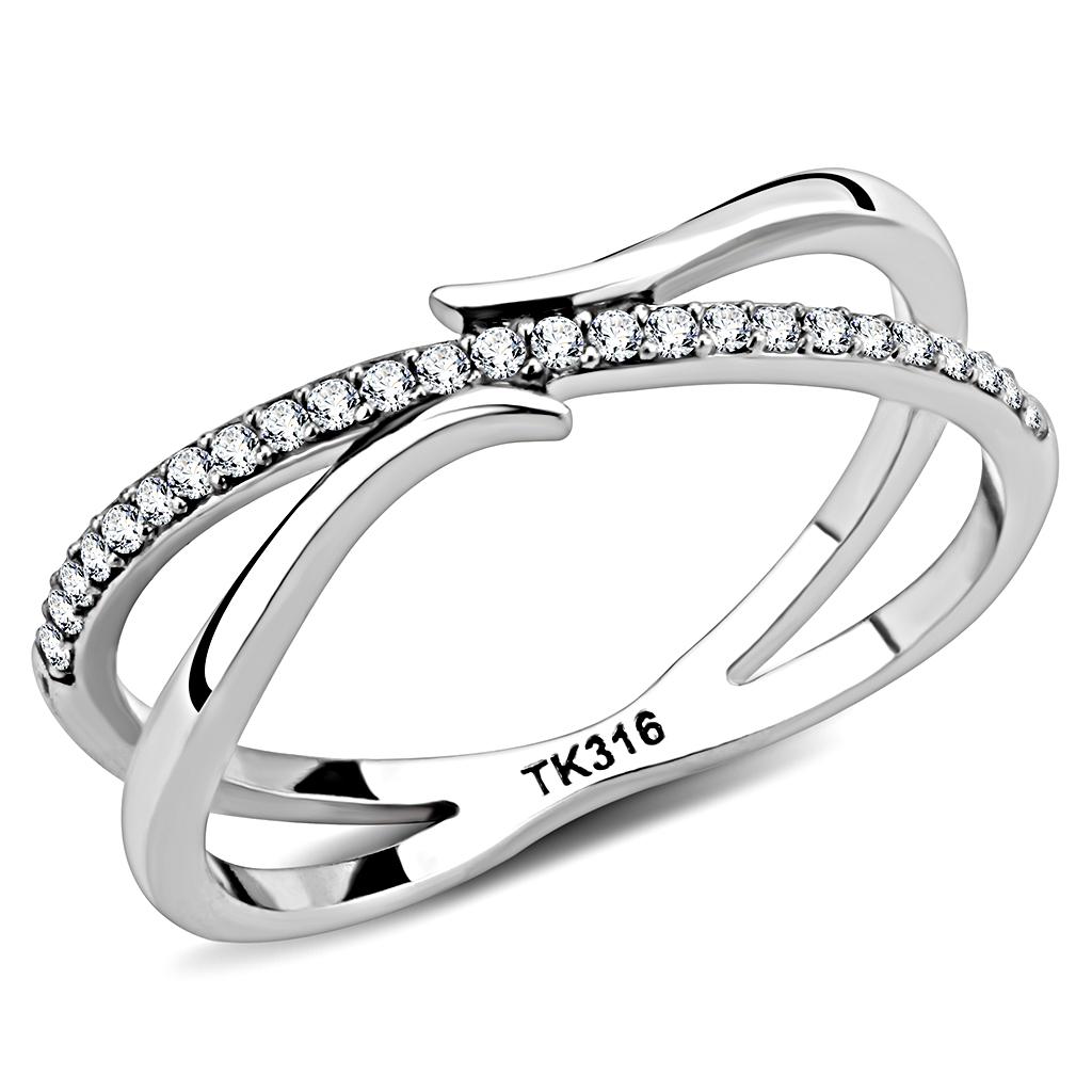 JCE155 High polished (no plating) Stainless Steel Ring with AAA Grade CZ  in Clear