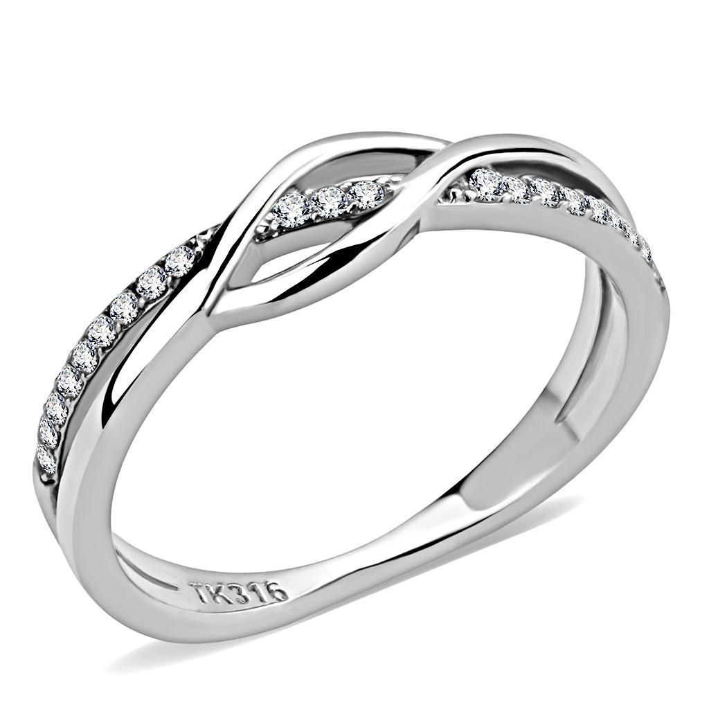 JCE157 High polished (no plating) Stainless Steel Ring with AAA Grade CZ  in Clear