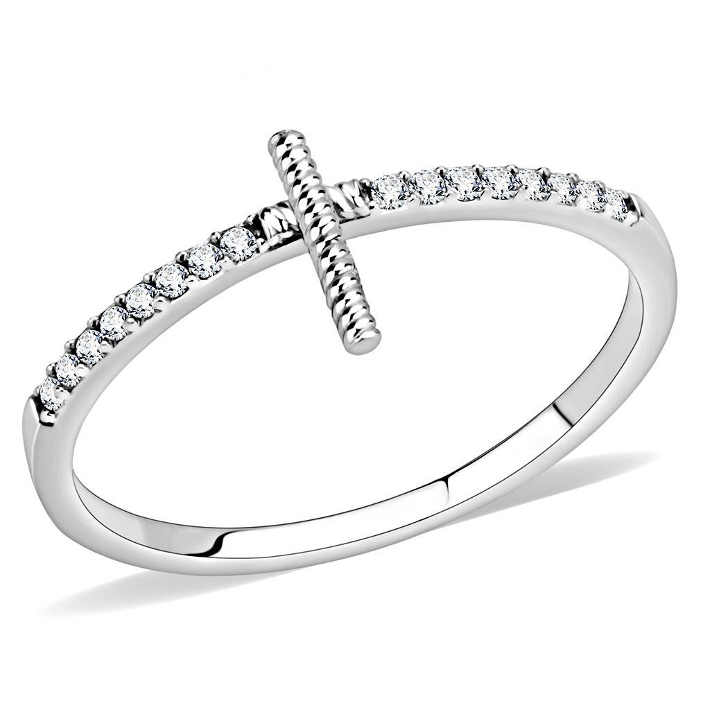JCE161 High polished (no plating) Stainless Steel Ring with AAA Grade CZ  in Clear