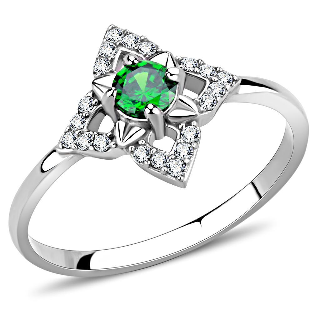 JCE168 High polished (no plating) Stainless Steel Ring with AAA Grade CZ  in Emerald