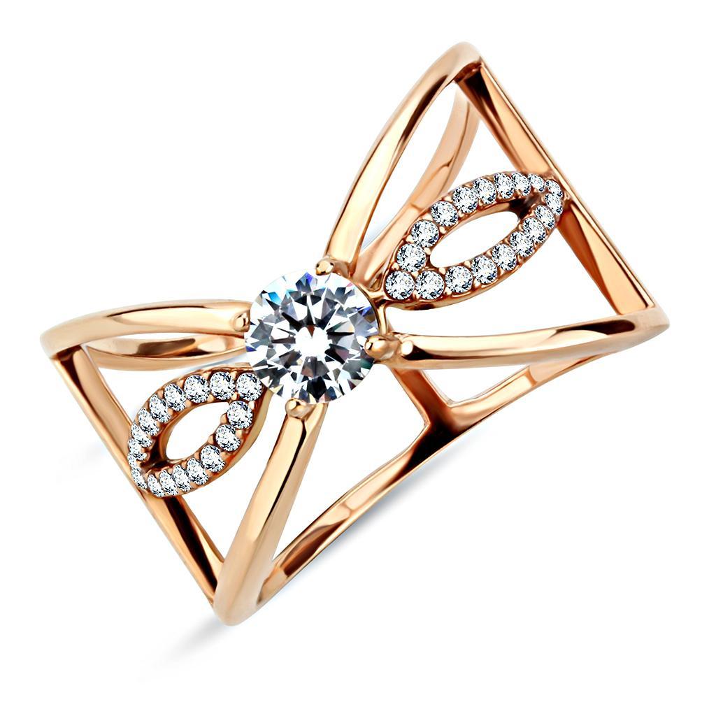 JCE169 IP Rose Gold(Ion Plating) Stainless Steel Ring with AAA Grade CZ  in Clear