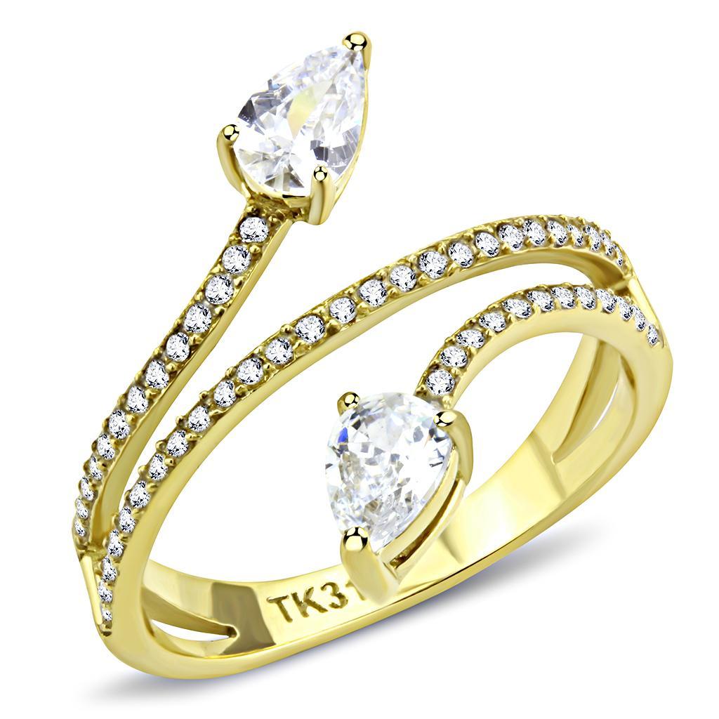 JCE171 IP Gold(Ion Plating) Stainless Steel Ring with AAA Grade CZ  in Clear