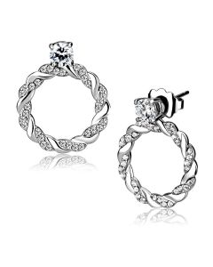 JCE217 High polished (no plating) Stainless Steel Earrings with AAA Grade CZ  in Clear