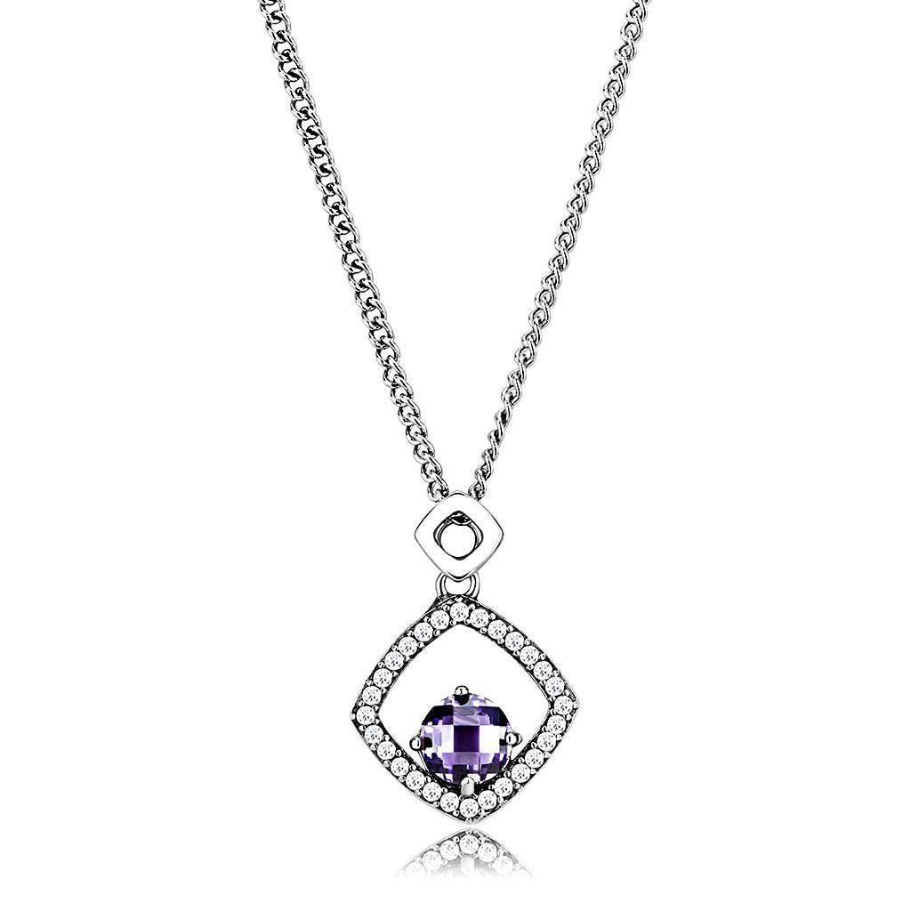 JCE229 High polished (no plating) Stainless Steel Chain Pendant with AAA Grade CZ  in Amethyst