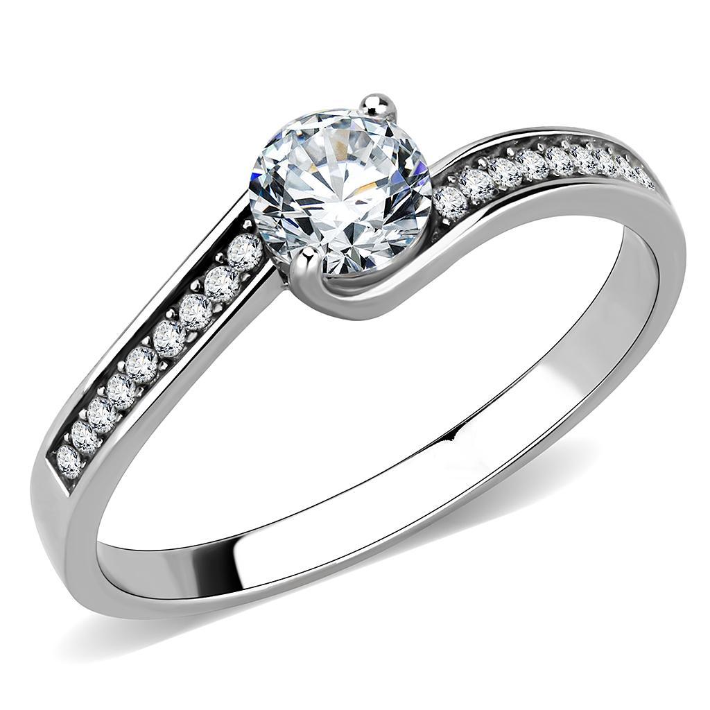 JCE233 High polished (no plating) Stainless Steel Ring with AAA Grade CZ  in Clear