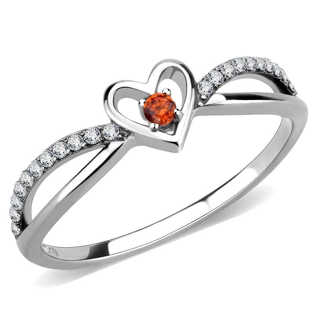 JCE235 High polished (no plating) Stainless Steel Ring with AAA Grade CZ in Orange